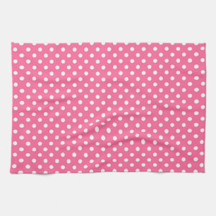 Pink White Polka Dots Design Tea Towel