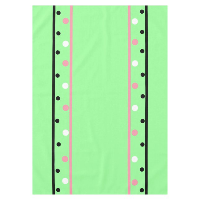 Pink White Polka Dots Green Tablecloth (Front)