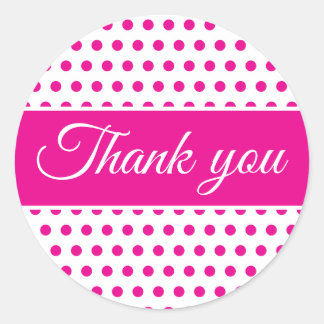 Pink white polka dots minimal classic round sticker
