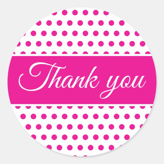 Pink white polka dots minimal classic round sticker (Front)