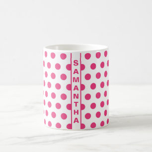 Pink White Polka Dots Name Vintage Elegant Trendy Coffee Mug