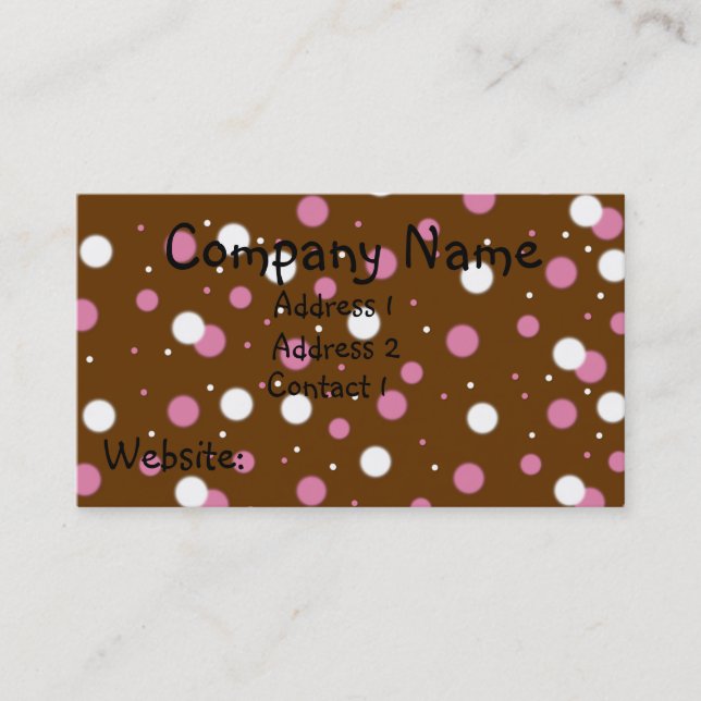 Pink & White Polka Dots on Brown Business Cards (Front)