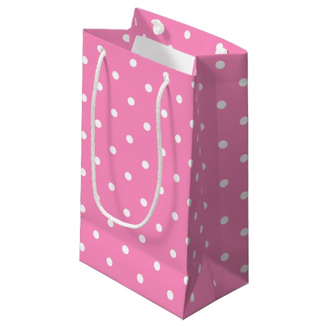 Pink White Polka Dotted Pattern For Her Template Small Gift Bag (Front Angled)