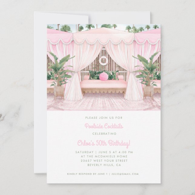 Pink & White Pool Cabana | Pool Party Invitation (Front)