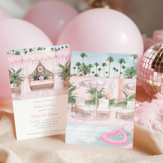 Pink & White Pool Cabana | Pool Party Invitation (Creator Uploaded)