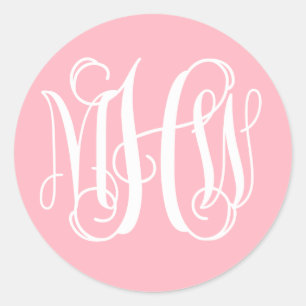 Pink White Preppy Vine Script Monogram DIY BG Classic Round Sticker