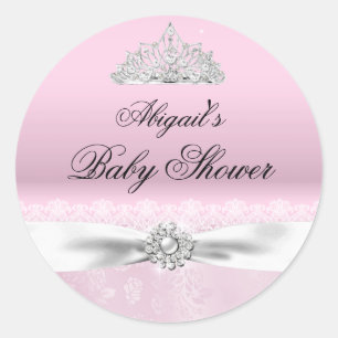 Pink & White Princess Tiara Baby Shower Sticker