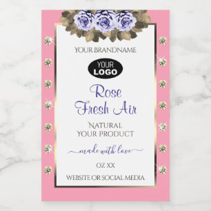 Pink White Product Labels Blue Roses Jewels Logo