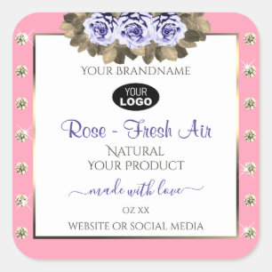 Pink White Product Labels Blue Roses Jewels Logo