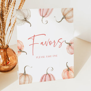 Pink White Pumpkin Fall Autumn Party Favours Sign