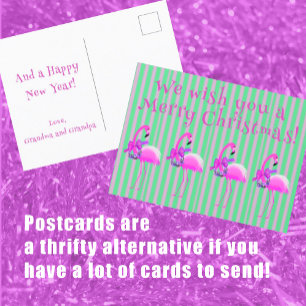 Pink White Purple Christmas Flamingos Personalised Holiday Postcard
