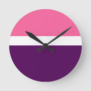 Pink White Purple Plain Colour Block Design Round Clock