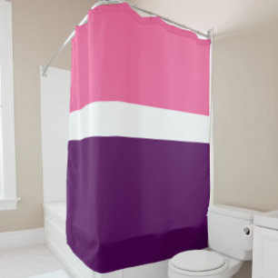Pink White Purple Plain Colour Block Design Shower Curtain