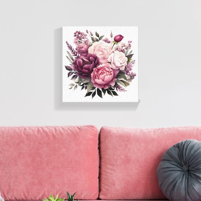 Pink White Purple Rose Peonies Floral Flower  Canvas Print (Insitu(LivingRoom))