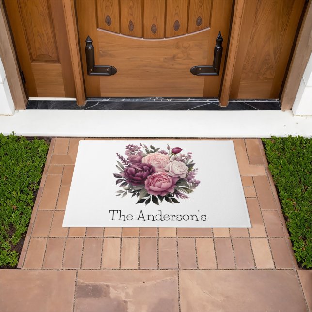 Pink White Purple Rose Peonies Floral Flower  Doormat (Outdoor)