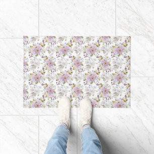 Pink White Purple Watercolor Wildflower Doormat