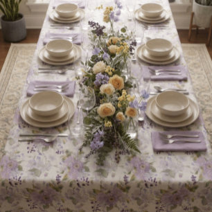Pink White Purple Watercolor Wildflower Tablecloth
