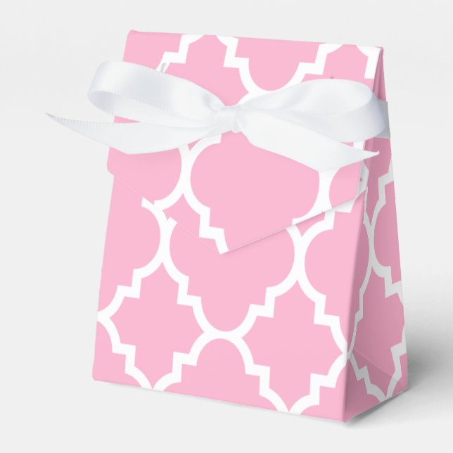 Pink White Quatrefoil Moroccan Pattern Favour Box (Front Side)