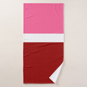 Pink White Red Color Block Style Design  Bath Towel