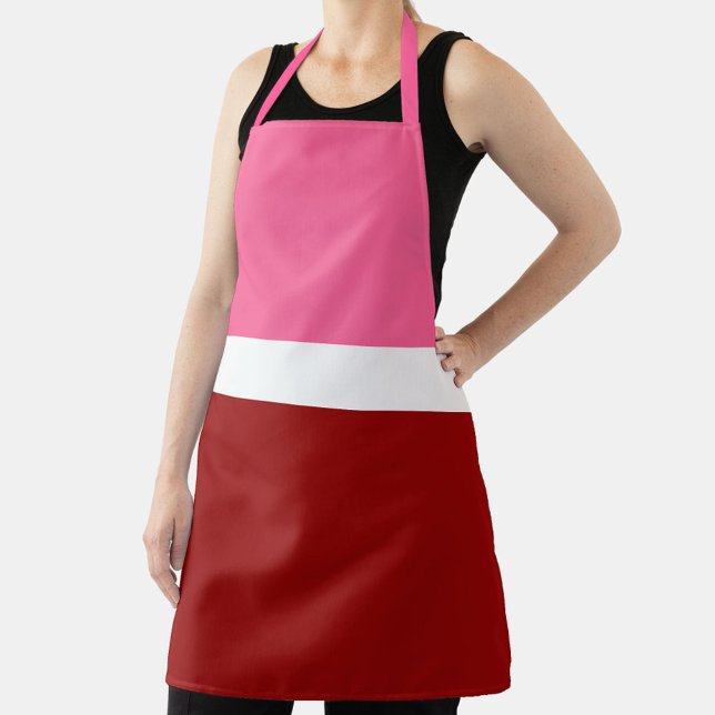 Pink White Red Colour Block Style Design  Apron (Creator Uploaded)