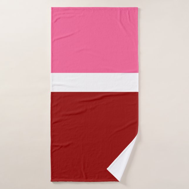 Pink White Red Colour Block Style Design  Bath Towel (Bath Towel)