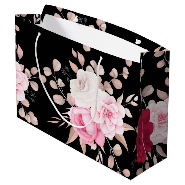 pink white red floral background large gift bag (Back Angled)