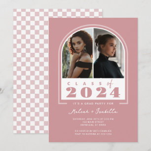 Pink White Retro Arch Photo Graduation Party Invitation