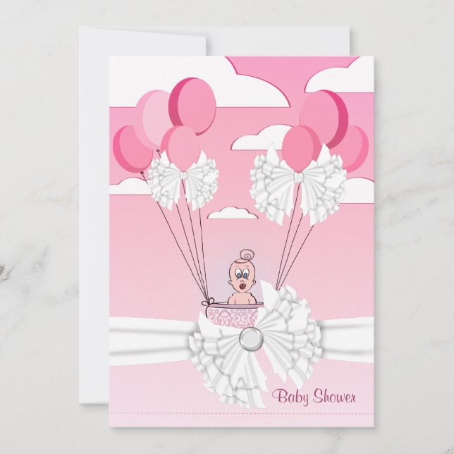 Pink White Ribbon Baby Girl Shower Invitation (Front)