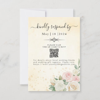 Pink & White Rose Blooms  RSVP Card