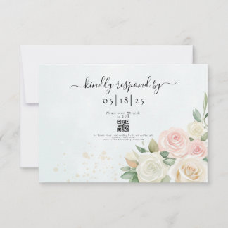 Pink & White Rose Blooms  RSVP Card