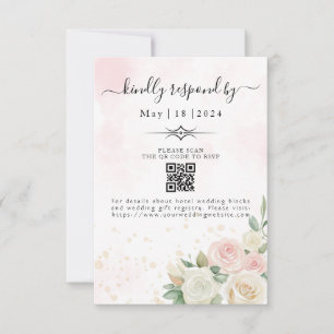 Pink & White Rose Blooms RSVP Card