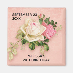 Pink & White Rose Bouquet Birthday Magnet