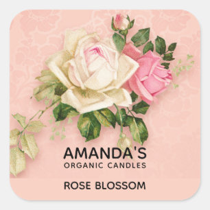 Pink & White Rose Bouquet Candle or Soap Square Sticker