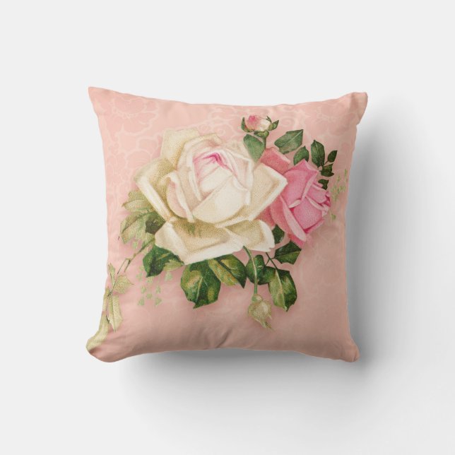 Pink & White Rose Bouquet Cushion (Front)
