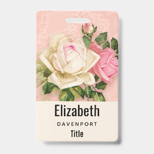 Pink & White Rose Bouquet ID Badge