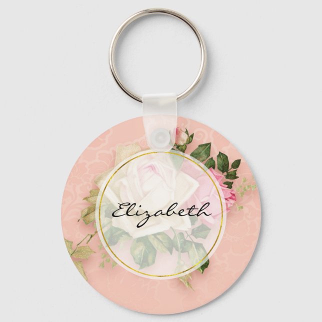 Pink & White Rose Bouquet Key Ring (Front)