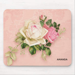 Pink & White Rose Bouquet Mouse Mat