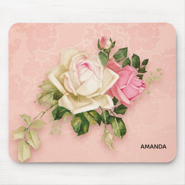Pink & White Rose Bouquet Mouse Mat (Front)