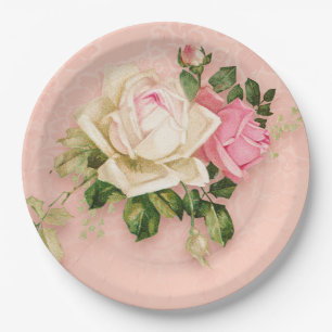 Pink & White Rose Bouquet Paper Plate