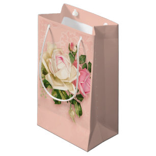 Pink & White Rose Bouquet Small Gift Bag