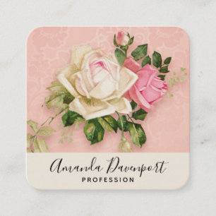 Pink & White Rose Bouquet Square Business Card