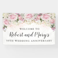 Pink White Rose Floral 50th Wedding Anniversary