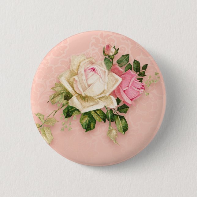 Pink & White Rose Floral Bouquet 6 Cm Round Badge (Front)