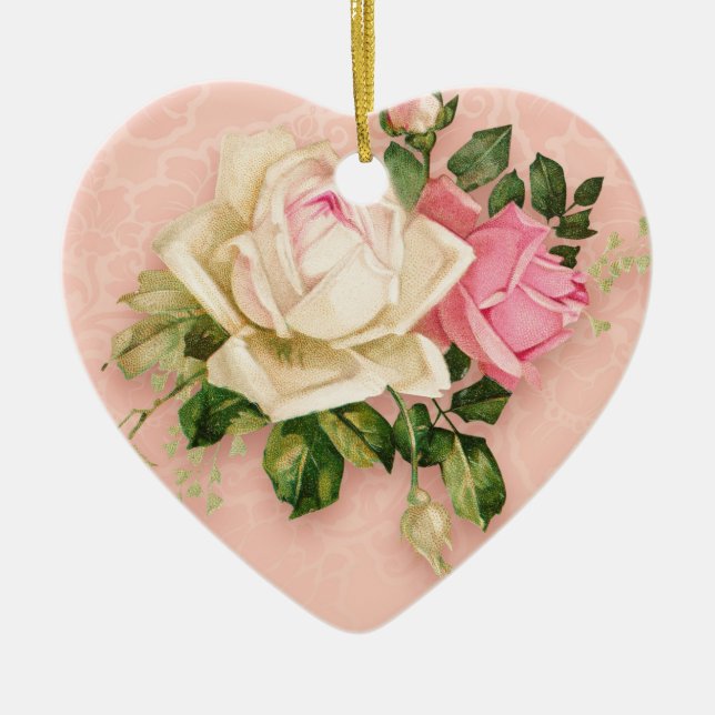 Pink & White Rose Floral Bouquet Ceramic Tree Decoration (Front)
