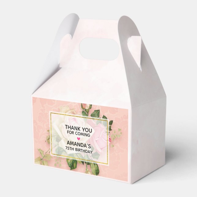 Pink & White Rose Floral Bouquet Favour Box (Front Side)