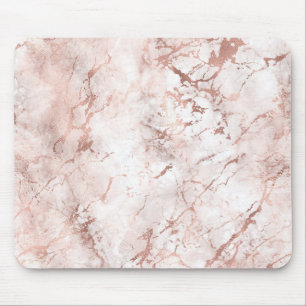 Pink White Rose Gold Faux Marble Texture Mouse Mat
