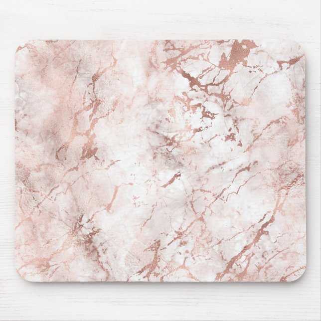 Pink White Rose Gold Faux Marble Texture Mouse Mat (Front)