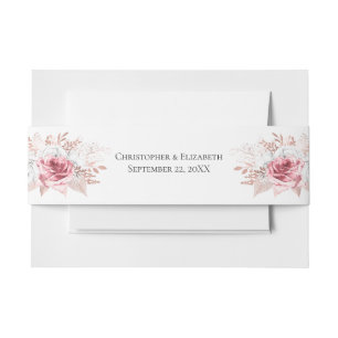 Pink White Rose Gold Floral Elegant Wedding  Invitation Belly Band