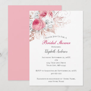 Pink White Rose Gold Floral Trendy Bridal Shower Invitation