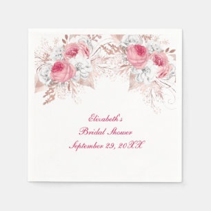 Pink White Rose Gold Floral Trendy Bridal Shower Napkin